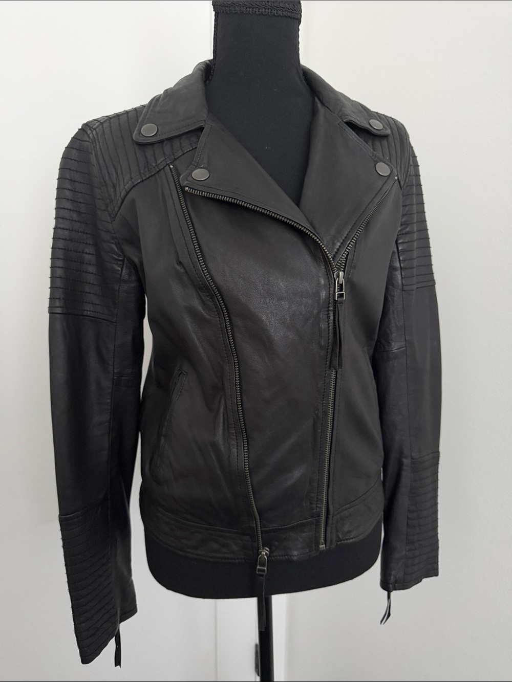Treasure & Bond Black Quilted Genuine Leather Jacket
